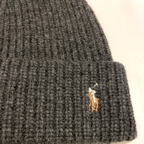 NWT Mens Polo Ralph Lauren Signature Pony Logo Cuffed Knit Beanie Hat Cap Gray - Picture 4 of 7